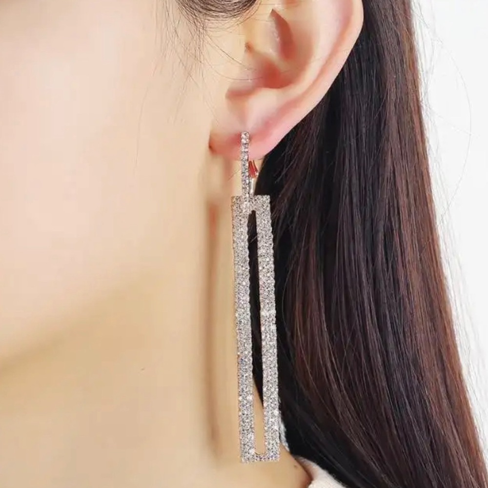 Silver Rhinestone Dangle Earrings - Picture 7 of 12